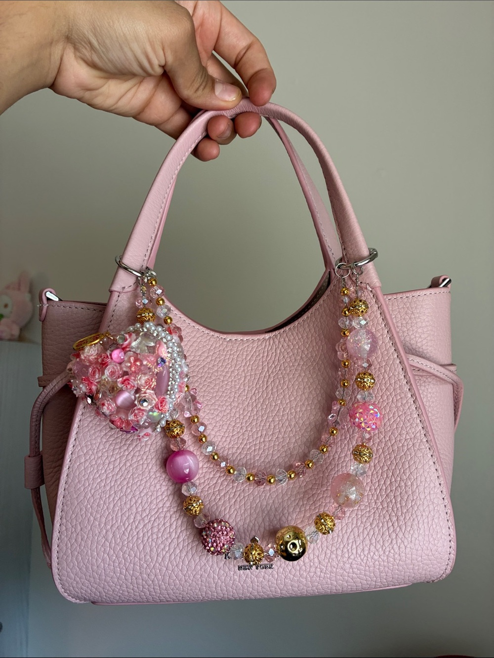 Pink Junk Heart Keychain Charm Beaded Bag Chain